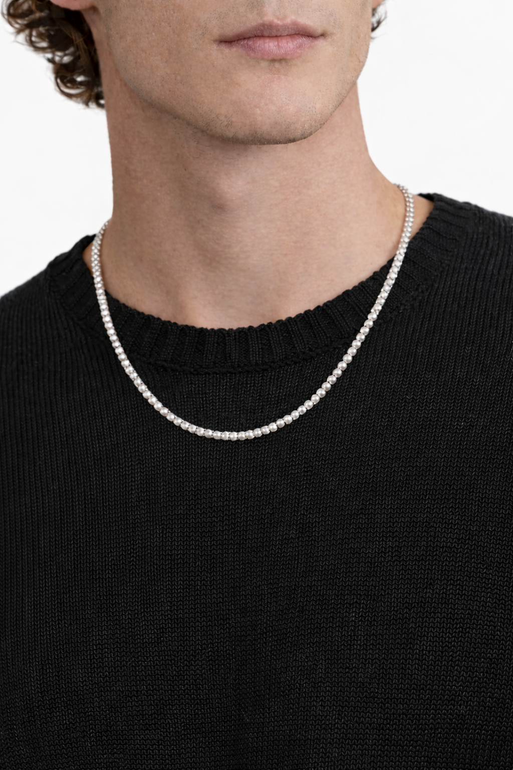 COLLIER DE PERLES - 4 MM - (ARGENT)